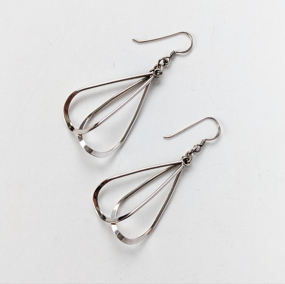 Sterling Silver Double Teardrop Dangle Earrings - Picture 2 of 4